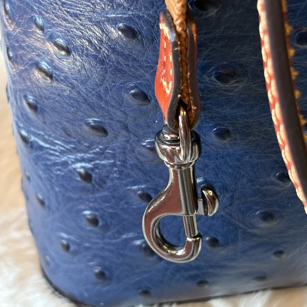 Dooney & Bourke Ostrich Navy Tote with Brown Handles - Picture 11 of 11
